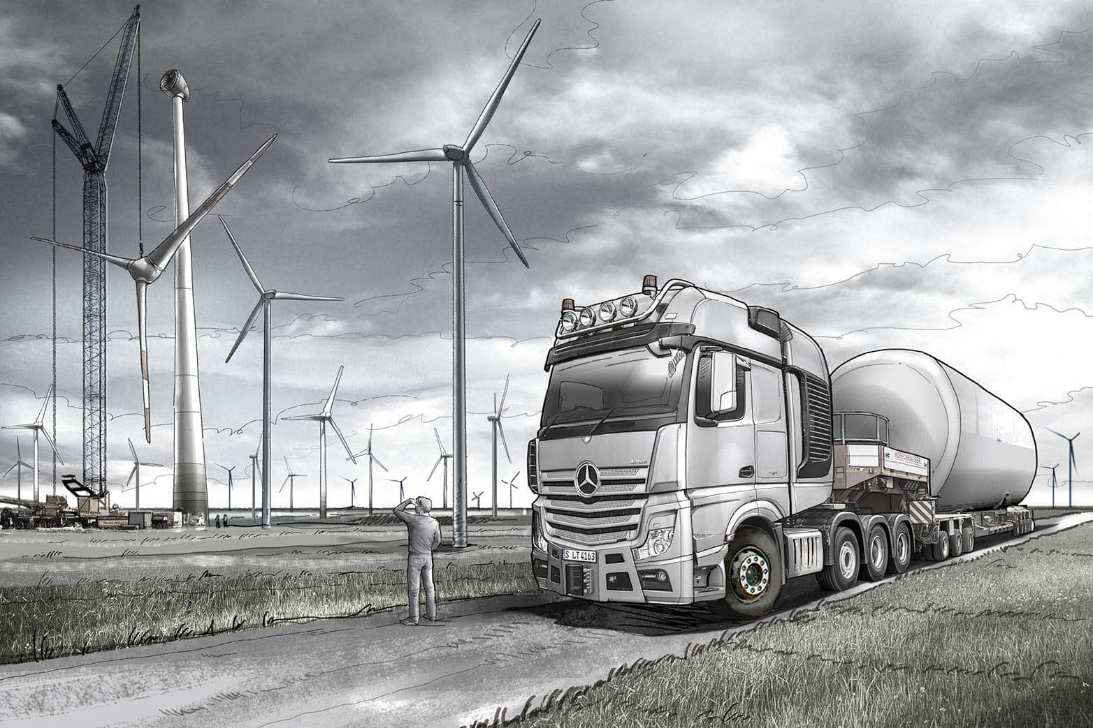 Layout-Illustration Truck Cars Windmills